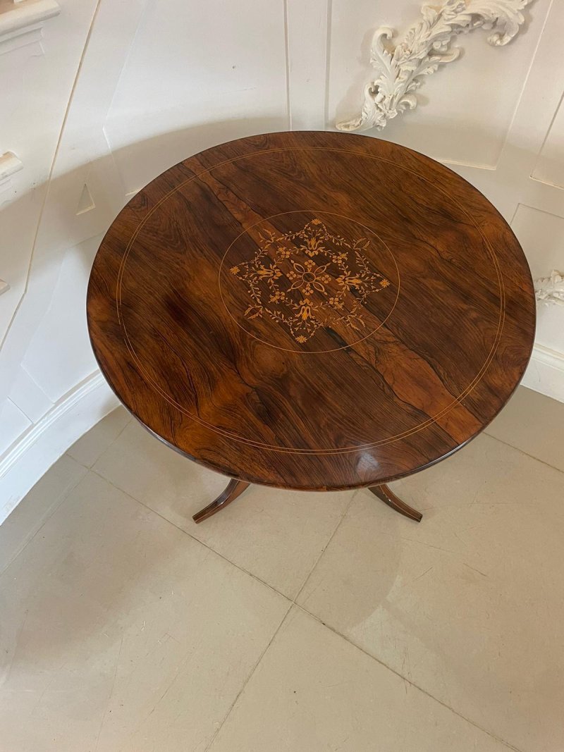 Outstanding Quality Antique Rosewood Inlaid Circular Lamp Table - Image 6